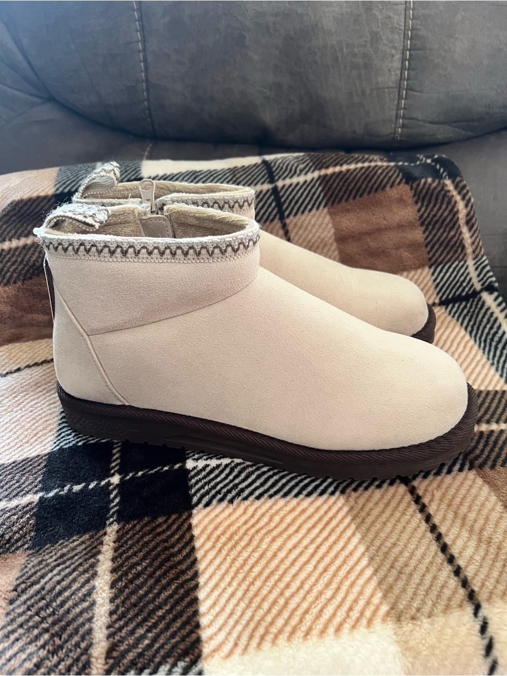 Muk Luks Cream Ankle Slip-On Winter Boots
